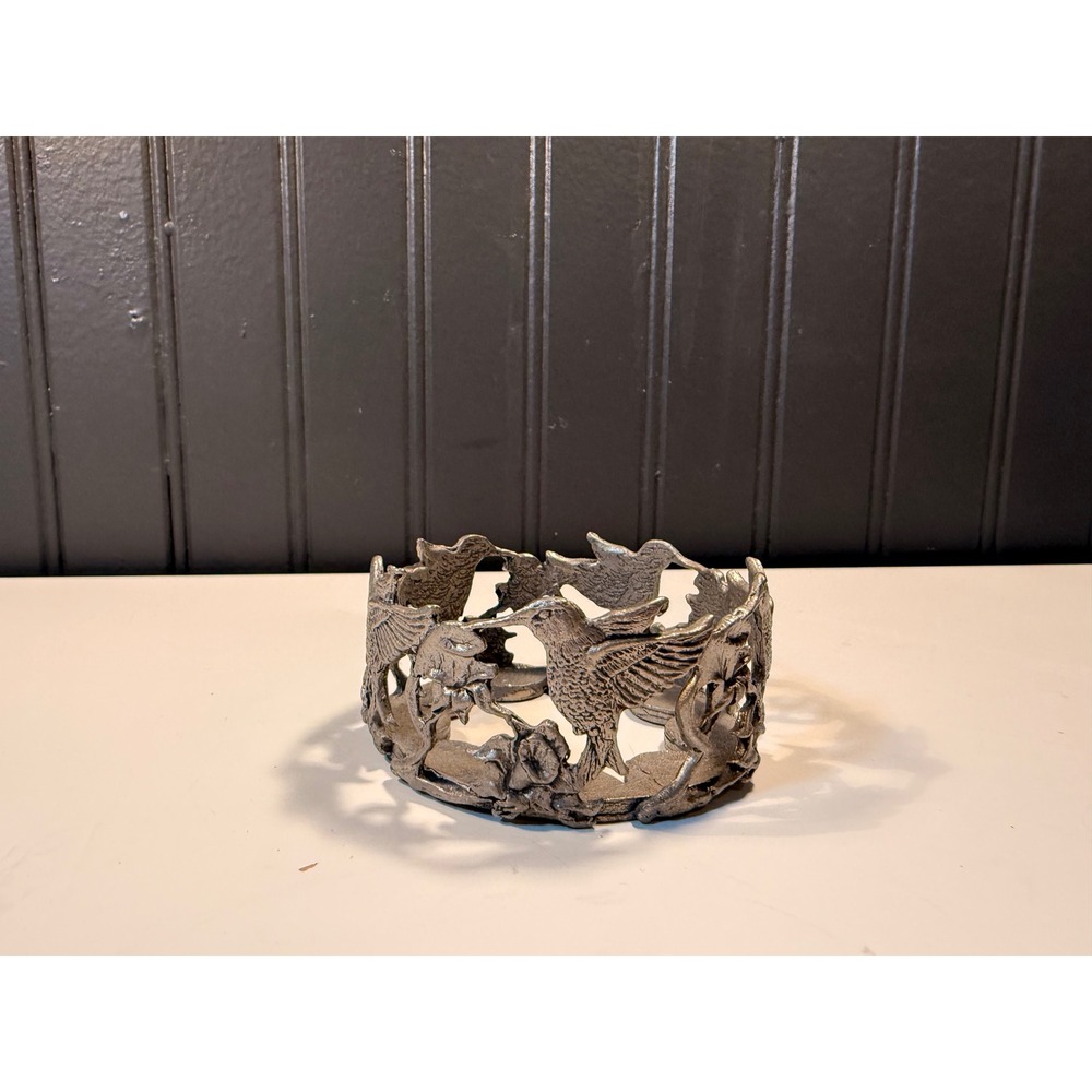 Vintage Scents & Accents 1999 Pewter Hummingbird Flower Candle Holder Sleeve
